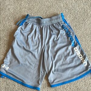 Under Armour Youth Gray and Blue Athletic Shorts, Medium